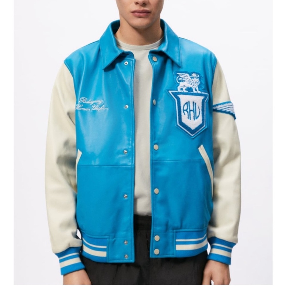 Blue and White Mens Varsity Jacket
